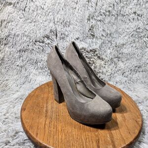 Vintage Y2K Candie's Womens Size 7.5M Gray Taupe High Chunky Block Heel Pumps